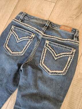Shyanne Bootcut Denim Jeans Size 29x32 29 Thick Stitch Rhinestone Western Blue